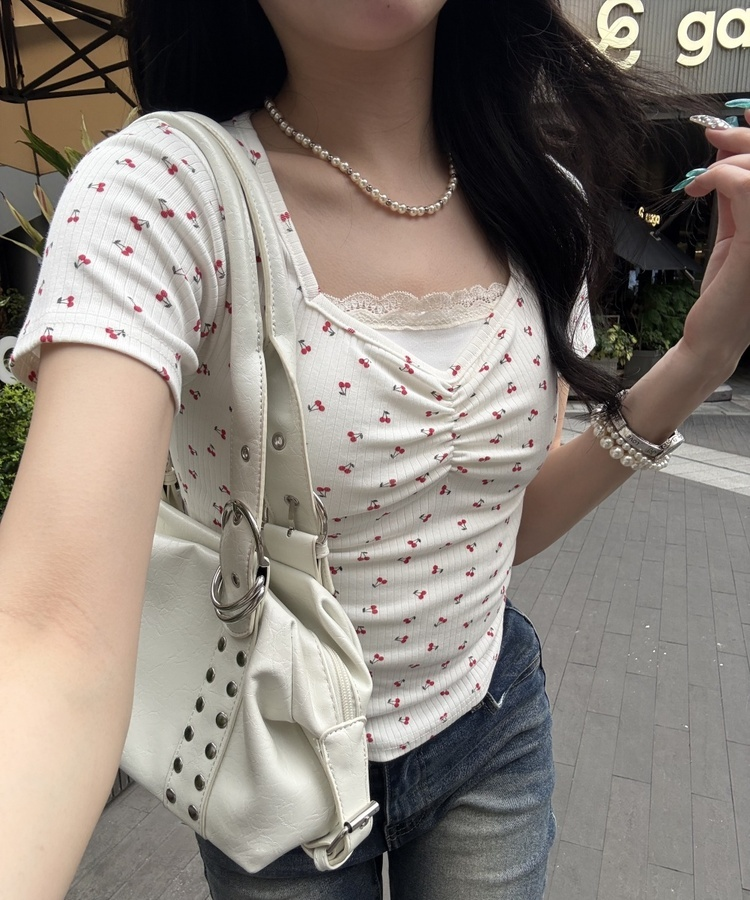 チェリーシャーリング半袖Tシャツ WHITE