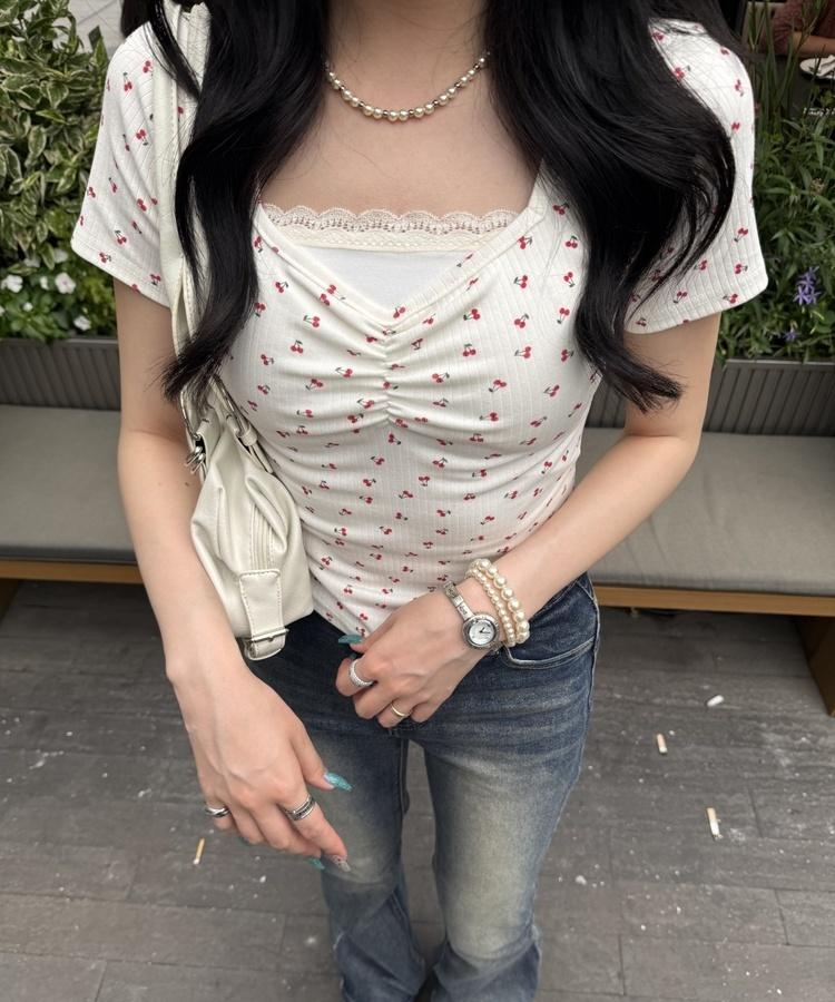 チェリーシャーリング半袖Tシャツ WHITE