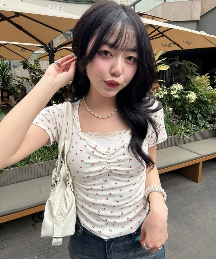 チェリーシャーリング半袖Tシャツ WHITE