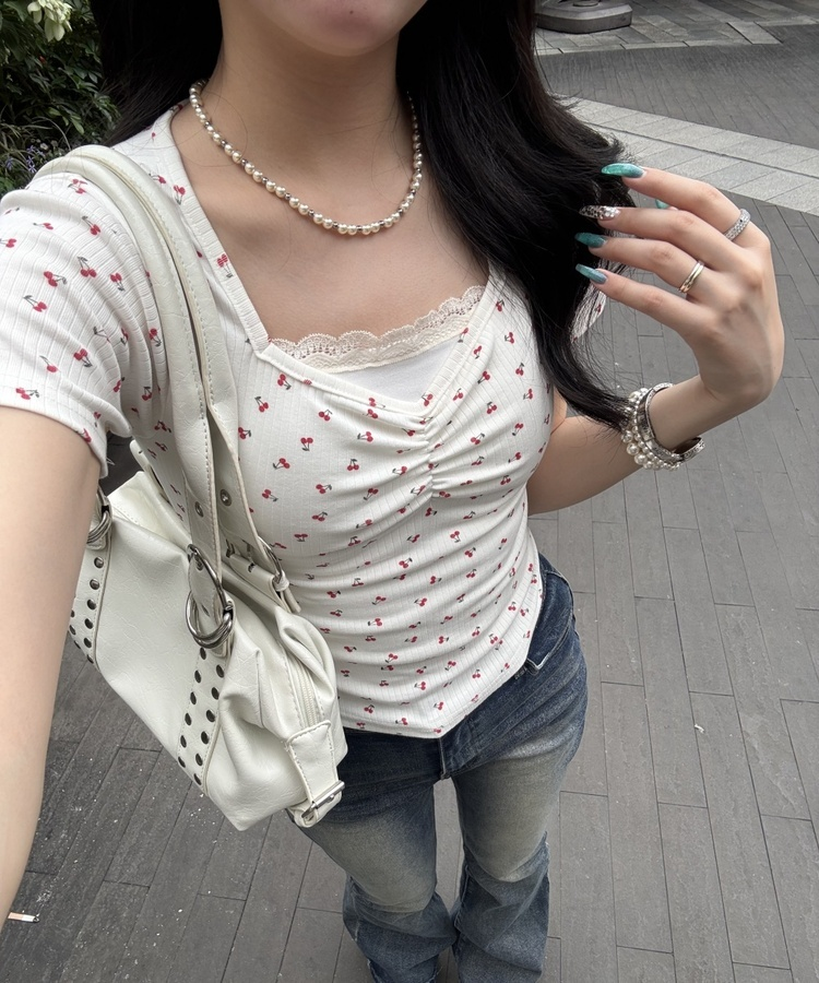 チェリーシャーリング半袖Tシャツ WHITE