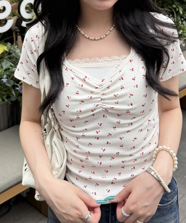 チェリーシャーリング半袖Tシャツ WHITE