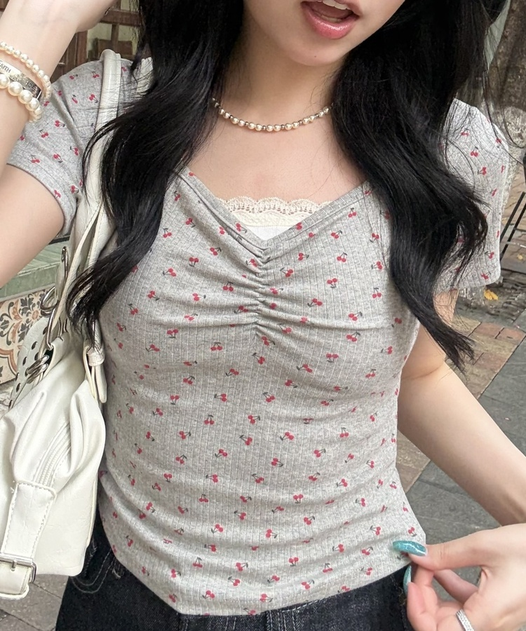 チェリーシャーリング半袖Tシャツ GREY