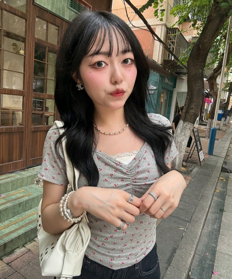 チェリーシャーリング半袖Tシャツ GREY