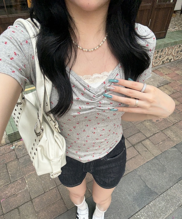 チェリーシャーリング半袖Tシャツ GREY