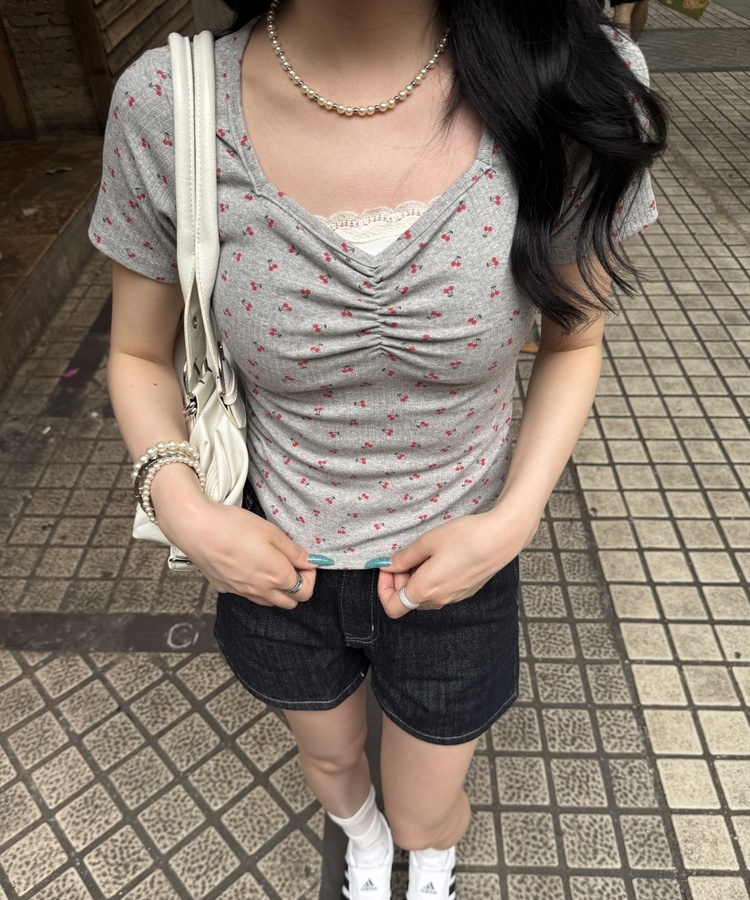チェリーシャーリング半袖Tシャツ GREY