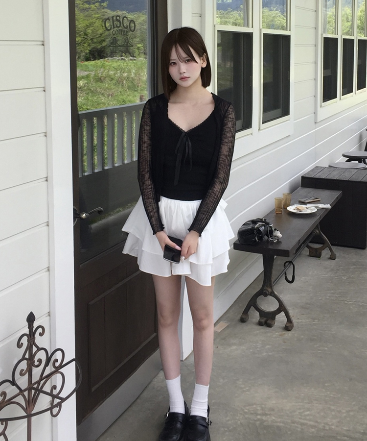 리본 캉캉 스커트 아이보리