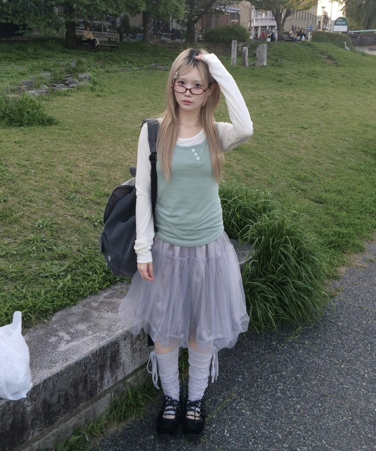 バルーンチュールミディスカート GREY