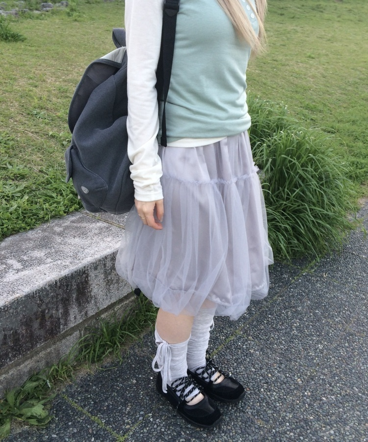 バルーンチュールミディスカート GREY
