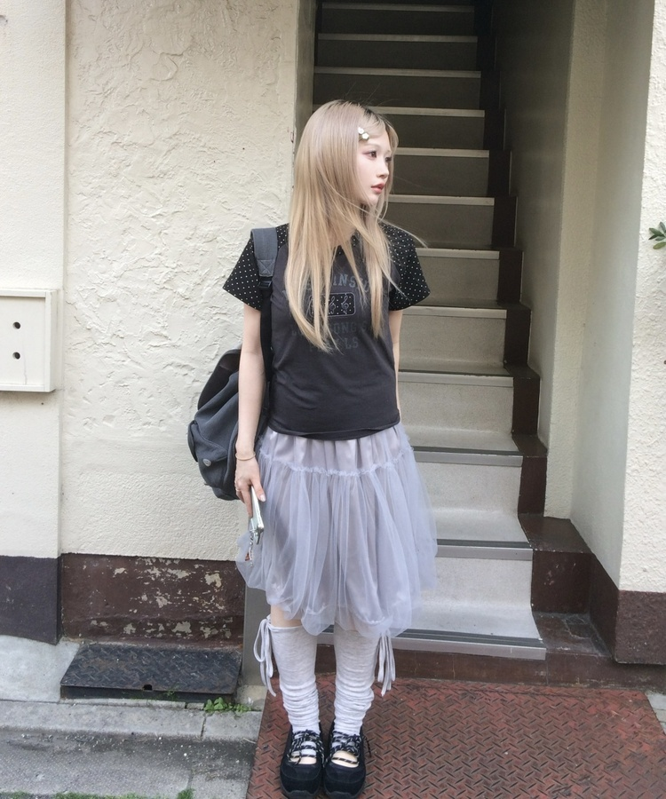 バルーンチュールミディスカート GREY