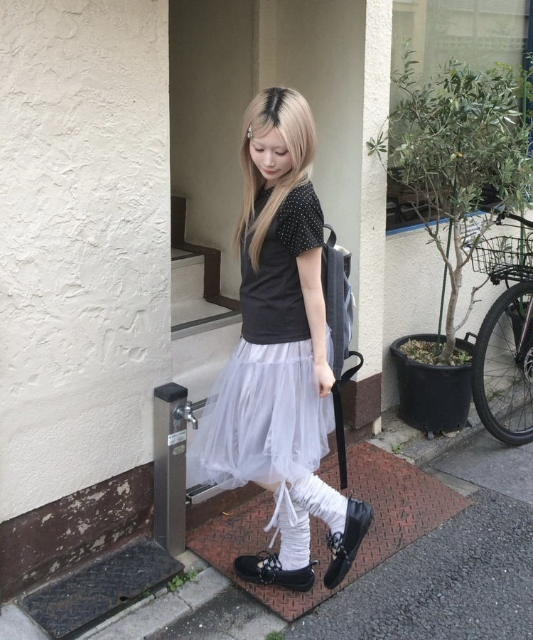 バルーンチュールミディスカート GREY