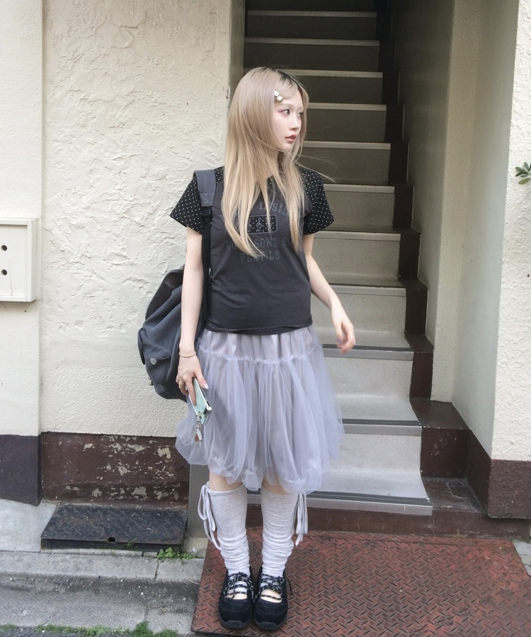 バルーンチュールミディスカート GREY