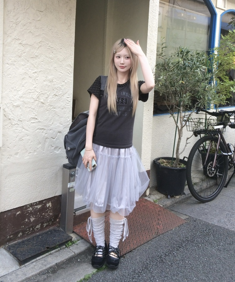 バルーンチュールミディスカート GREY