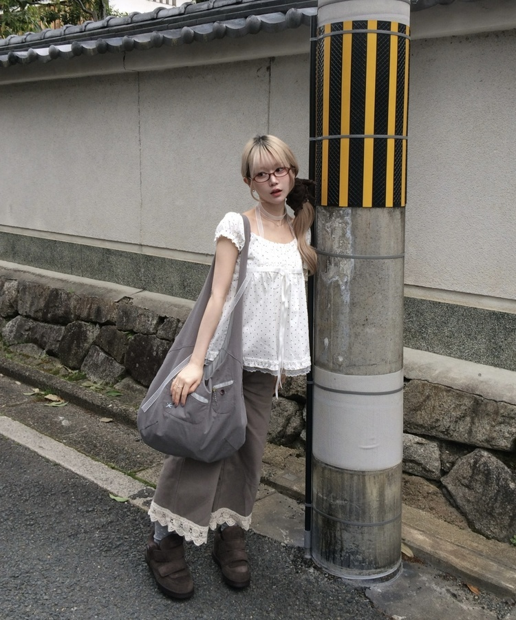 【タイ付き】ドットリボンパフブラウス WHITE