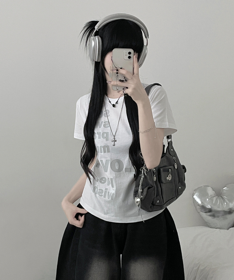 プリントセミクロップ半袖Tシャツ WHITE