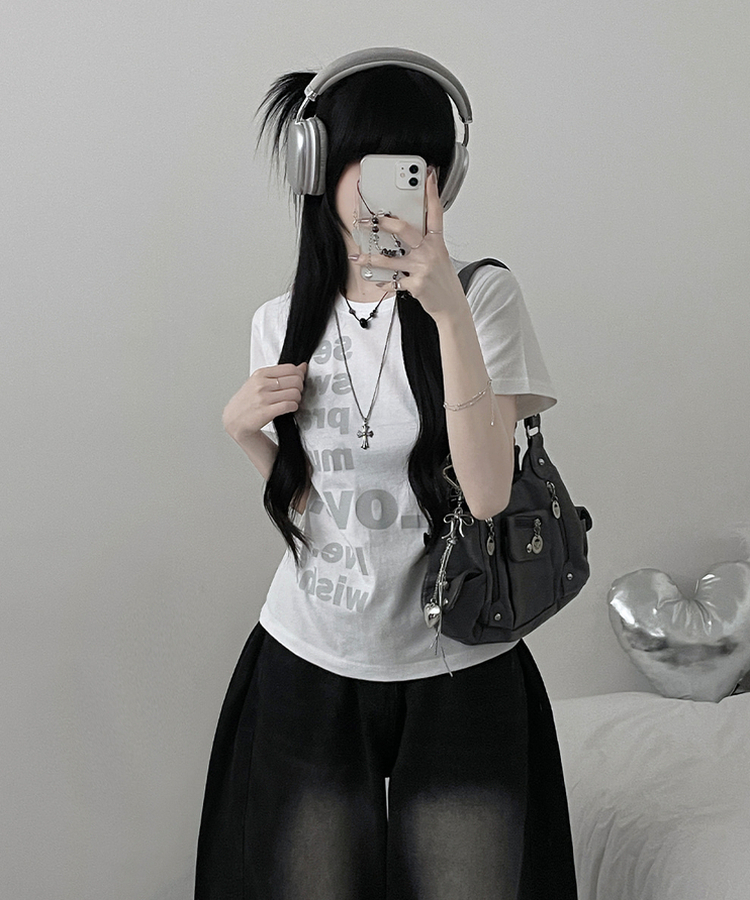 プリントセミクロップ半袖Tシャツ WHITE