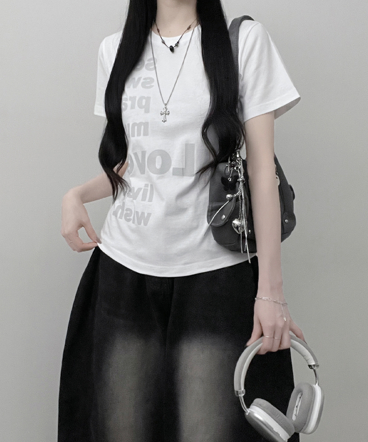 プリントセミクロップ半袖Tシャツ WHITE