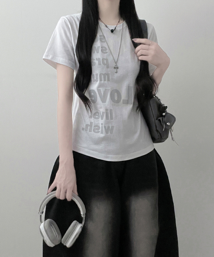 プリントセミクロップ半袖Tシャツ WHITE