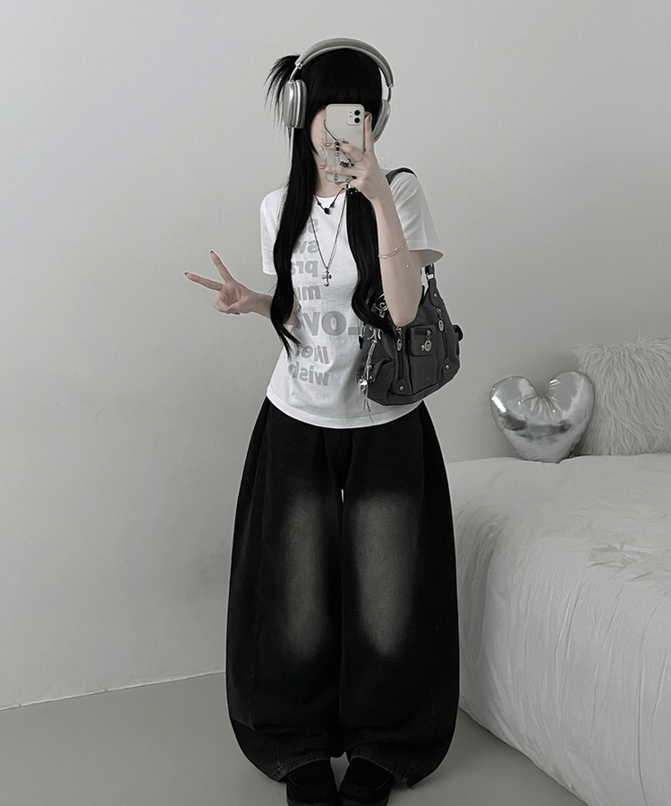 プリントセミクロップ半袖Tシャツ WHITE