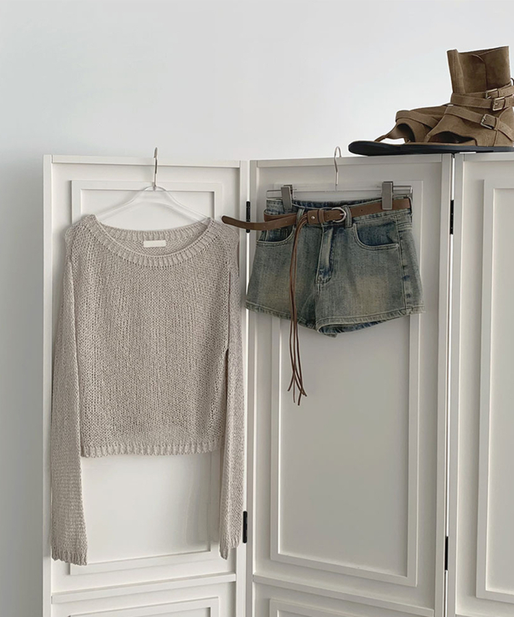 【ベルト付きビンテージショートデニムパンツ