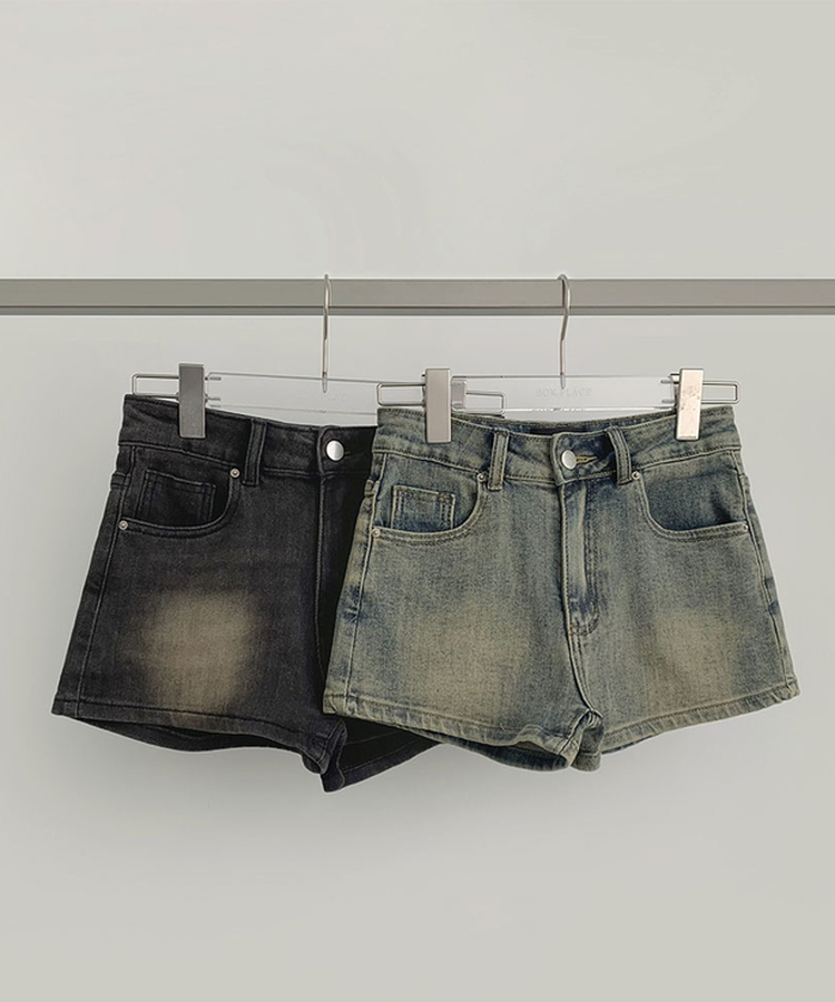 【ベルト付きビンテージショートデニムパンツ