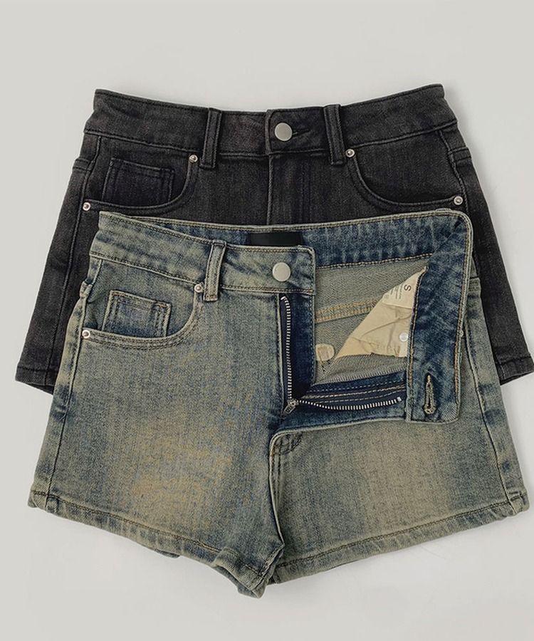 【ベルト付きビンテージショートデニムパンツ