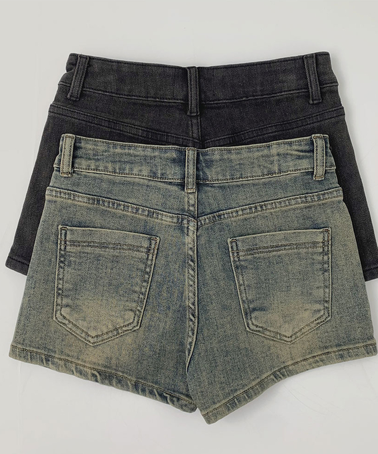【ベルト付きビンテージショートデニムパンツ