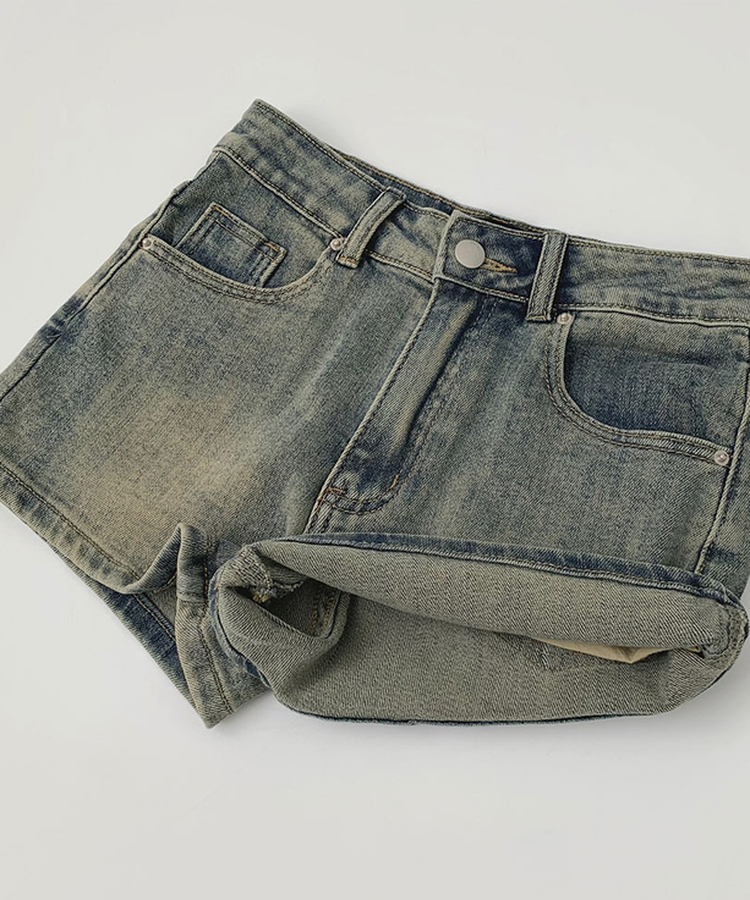 【ベルト付きビンテージショートデニムパンツ