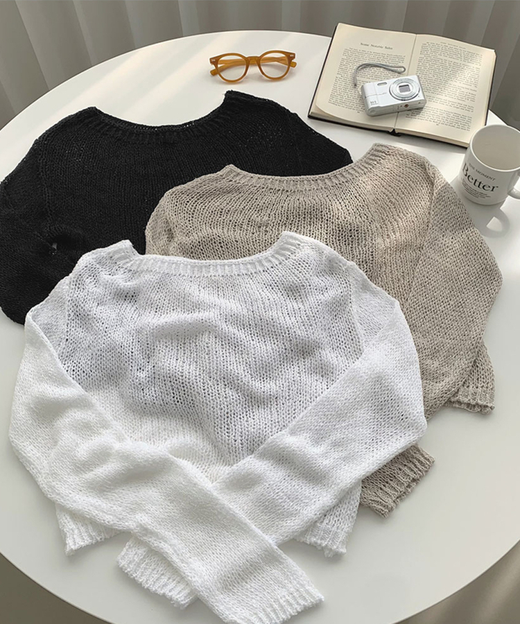 ボートネックメッシュ長袖トップス