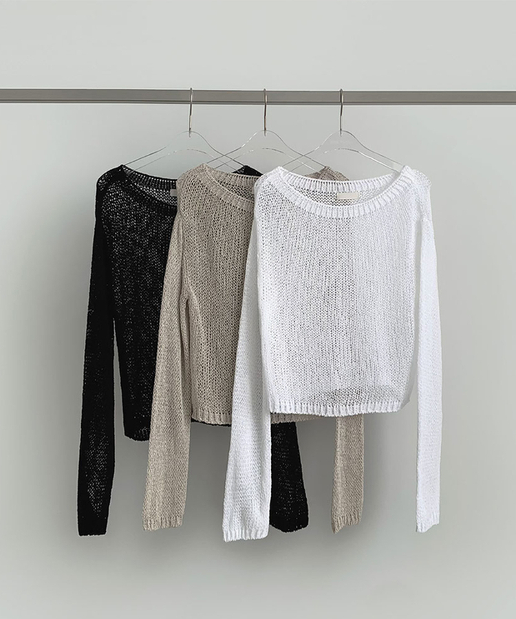 ボートネックメッシュ長袖トップス