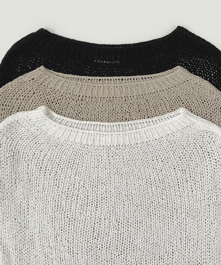 ボートネックメッシュ長袖トップス