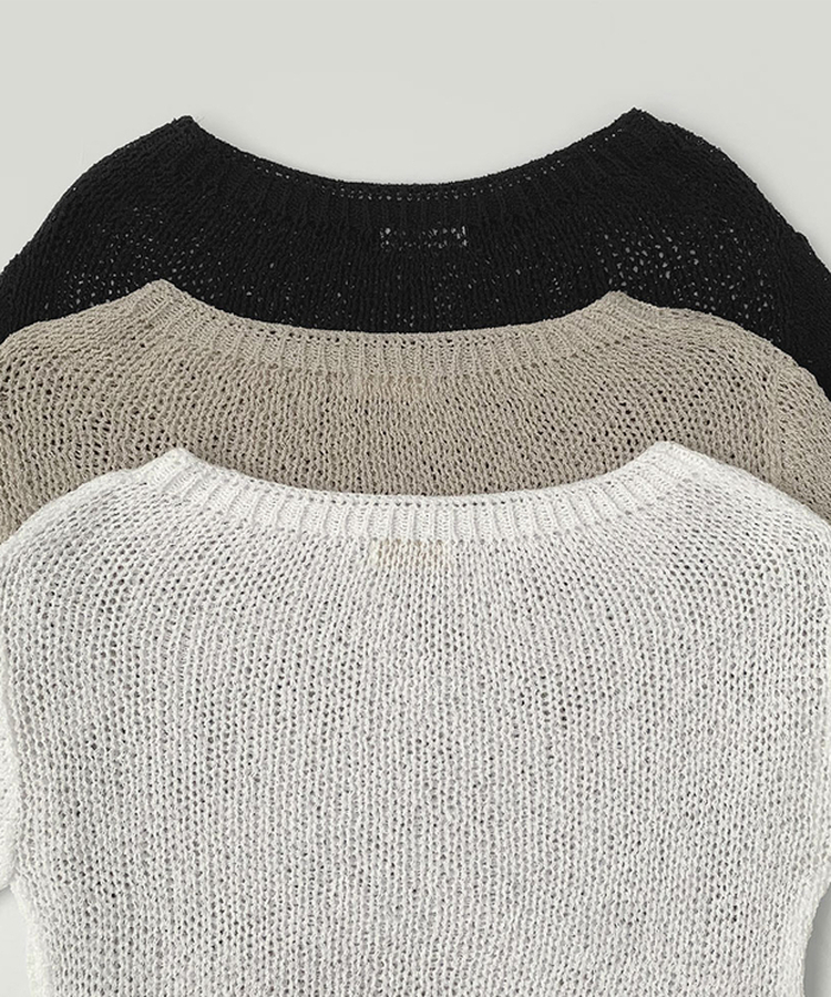 ボートネックメッシュ長袖トップス