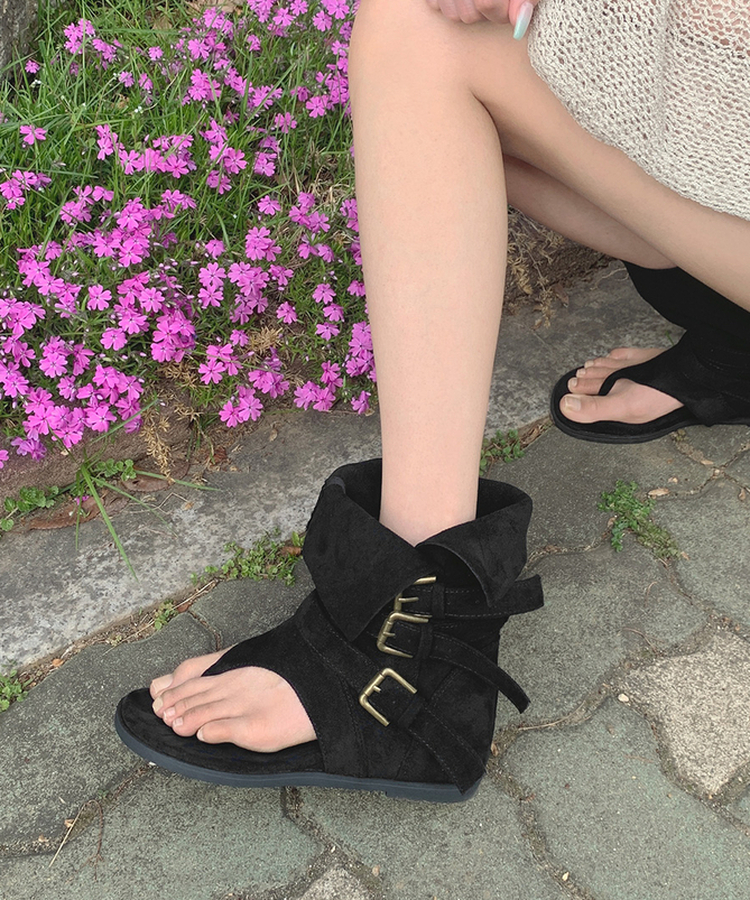 ミドルスエードトングブーツ BLACK