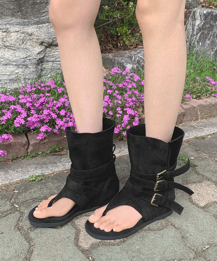 ミドルスエードトングブーツ BLACK