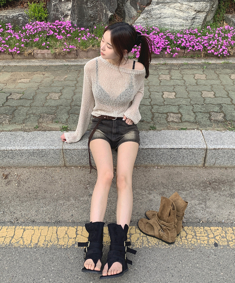 ミドルスエードトングブーツ BLACK