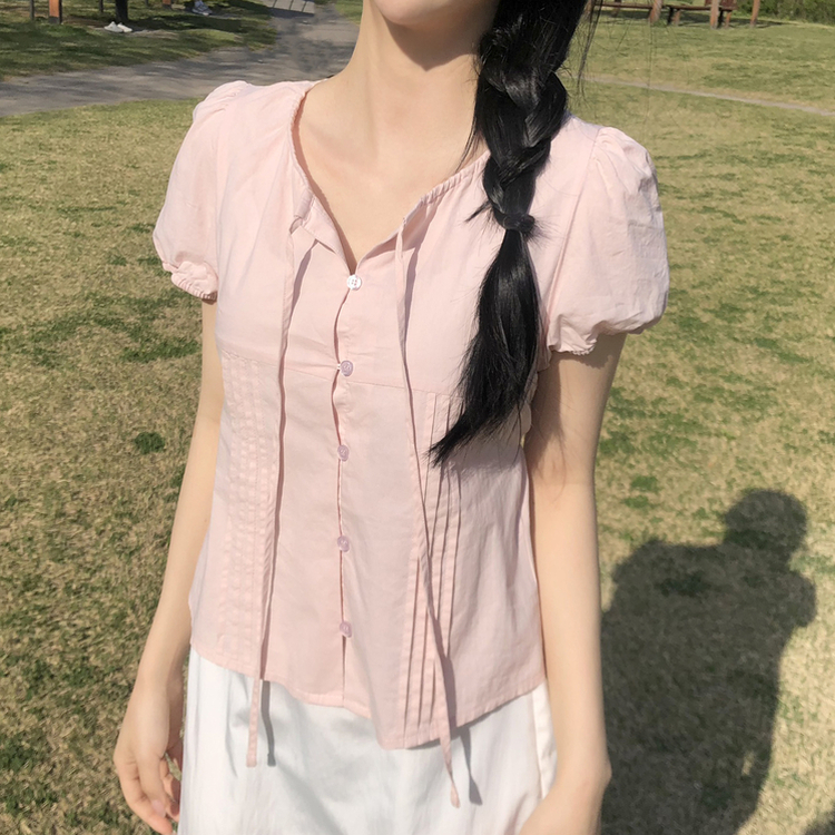 ピンタックパフブラウス PINK