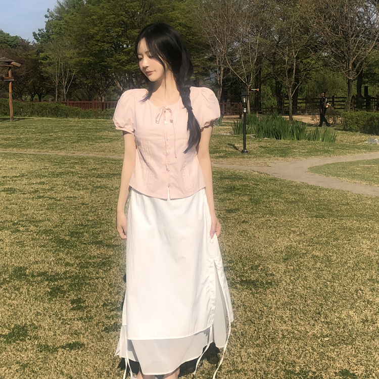 ピンタックパフブラウス PINK