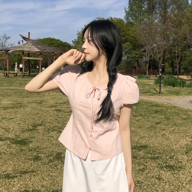 ピンタックパフブラウス PINK