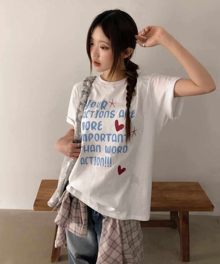 オーバーフィットレタリング半袖Tシャツ WHITE
