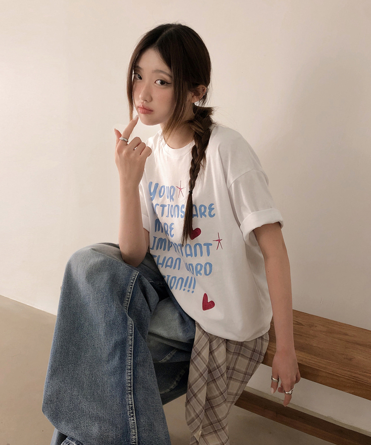 オーバーフィットレタリング半袖Tシャツ WHITE