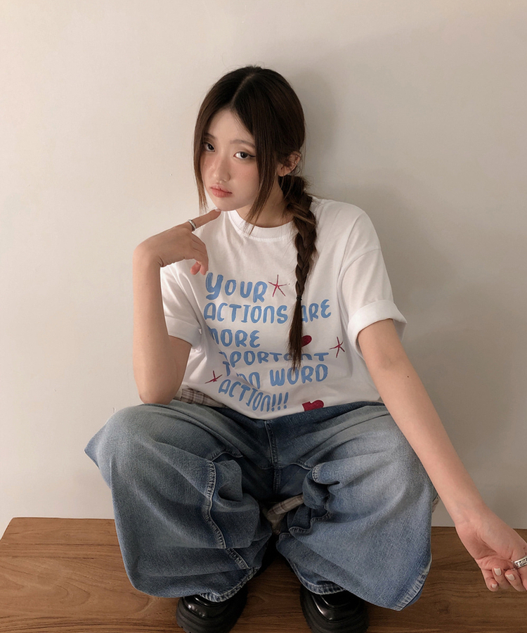 オーバーフィットレタリング半袖Tシャツ WHITE