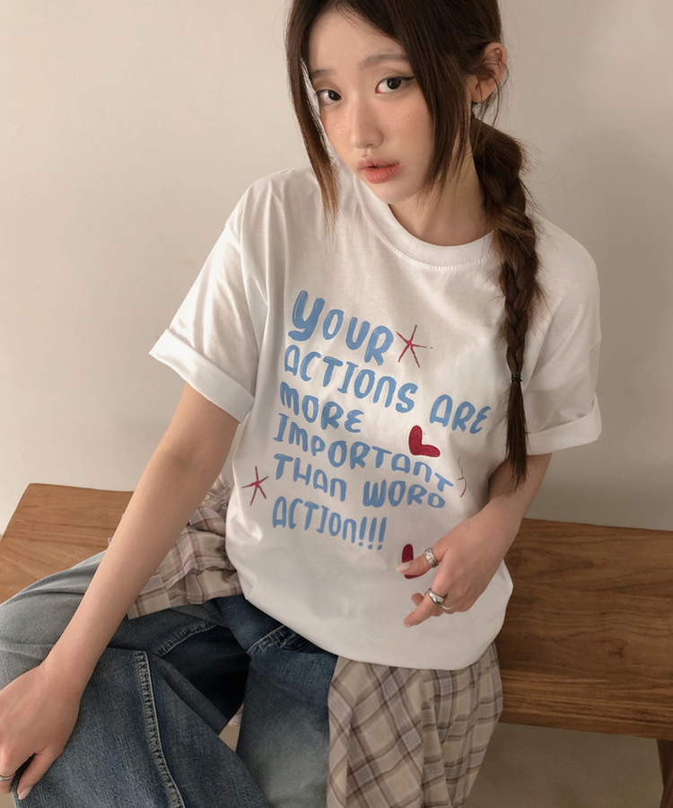 オーバーフィットレタリング半袖Tシャツ WHITE