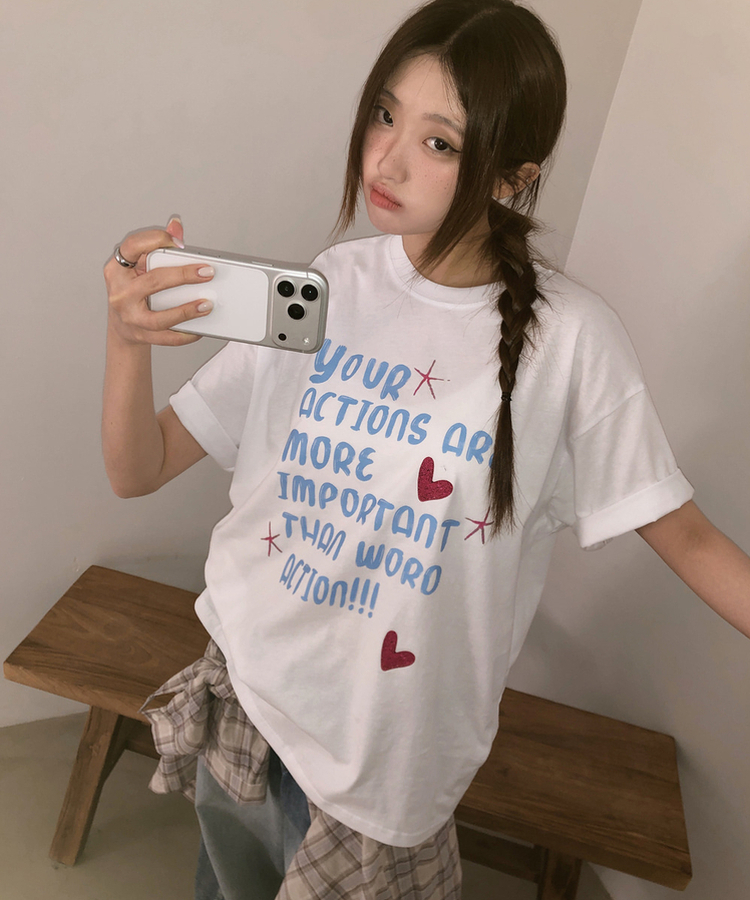 オーバーフィットレタリング半袖Tシャツ WHITE