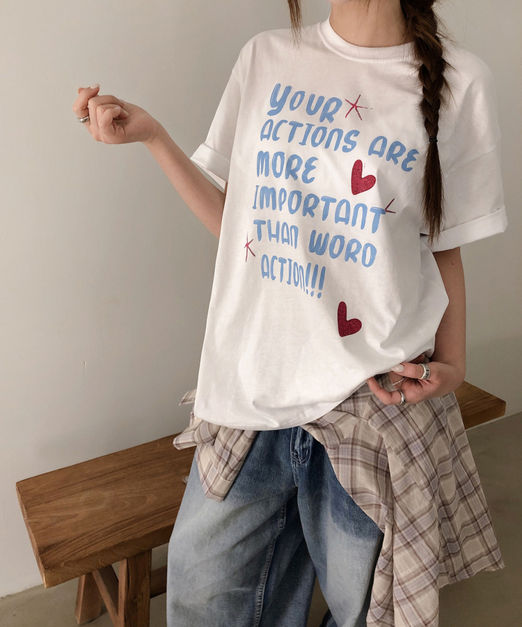 オーバーフィットレタリング半袖Tシャツ WHITE