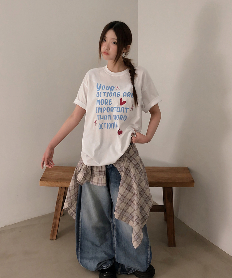 オーバーフィットレタリング半袖Tシャツ WHITE