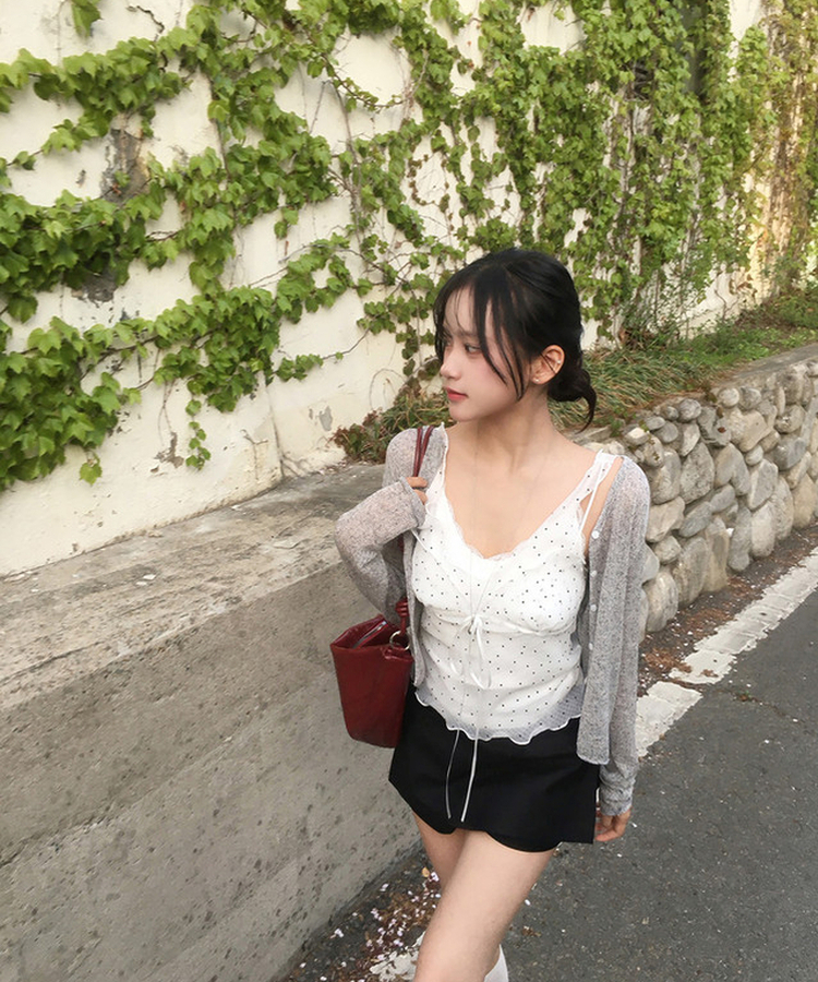 シースルー長袖ニットカーディガン GREY