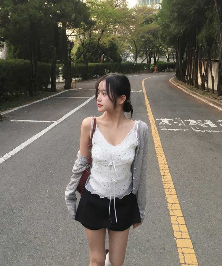 シースルー長袖ニットカーディガン GREY