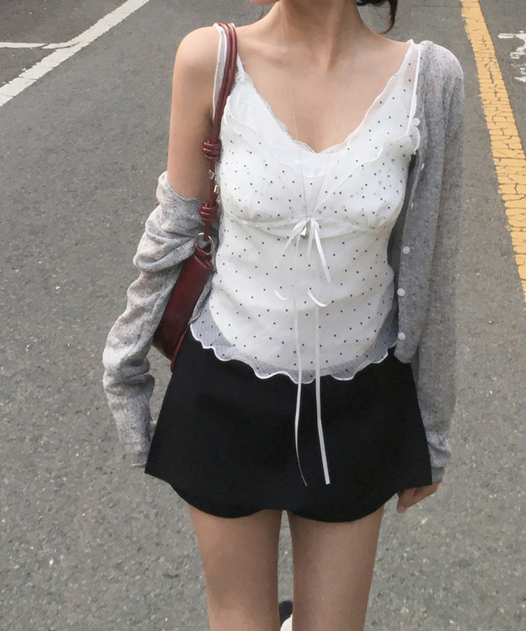 シースルー長袖ニットカーディガン GREY