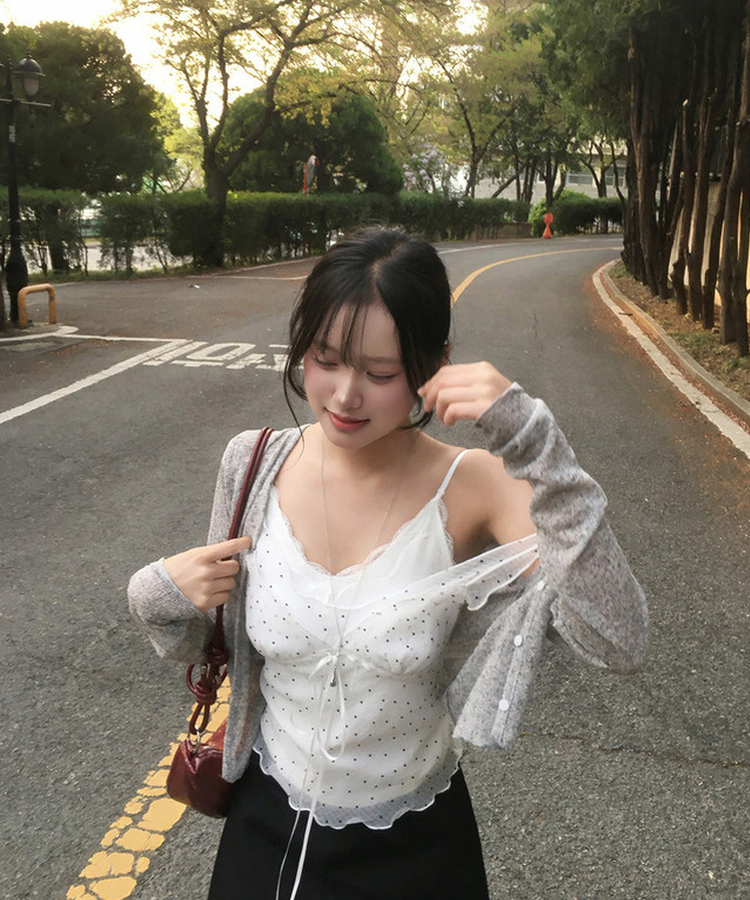 シースルー長袖ニットカーディガン GREY