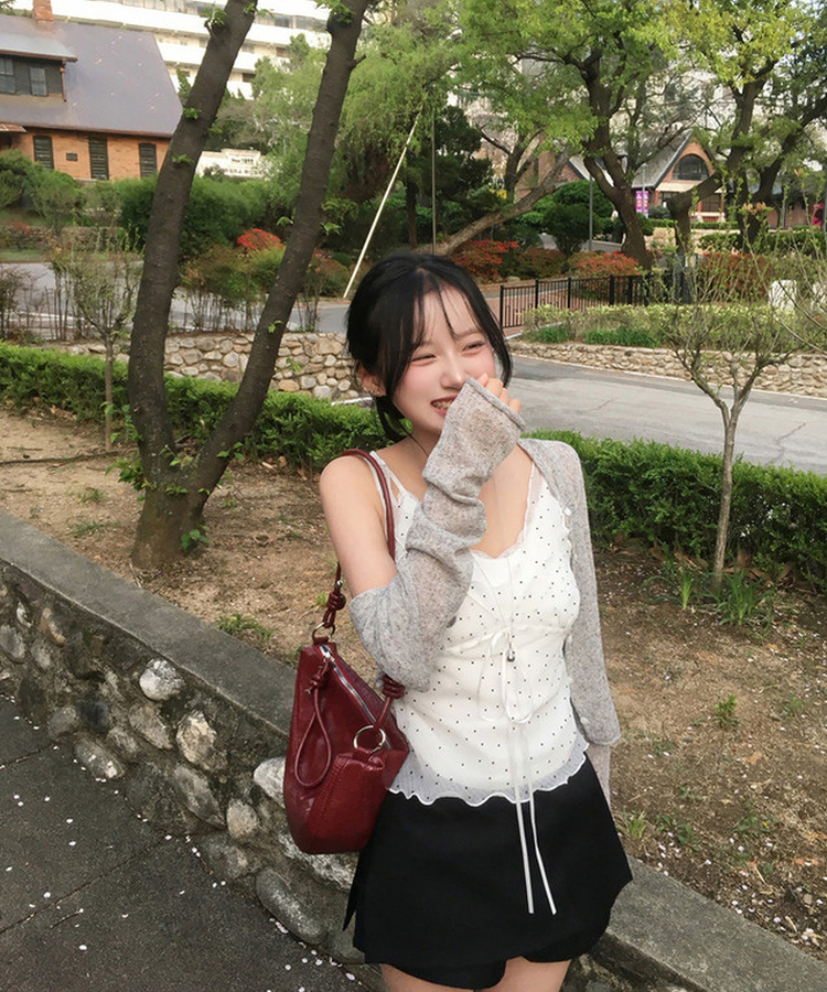 シースルー長袖ニットカーディガン GREY