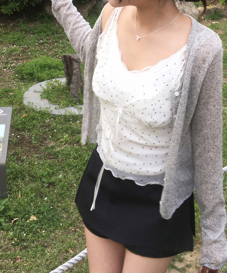 シースルー長袖ニットカーディガン GREY